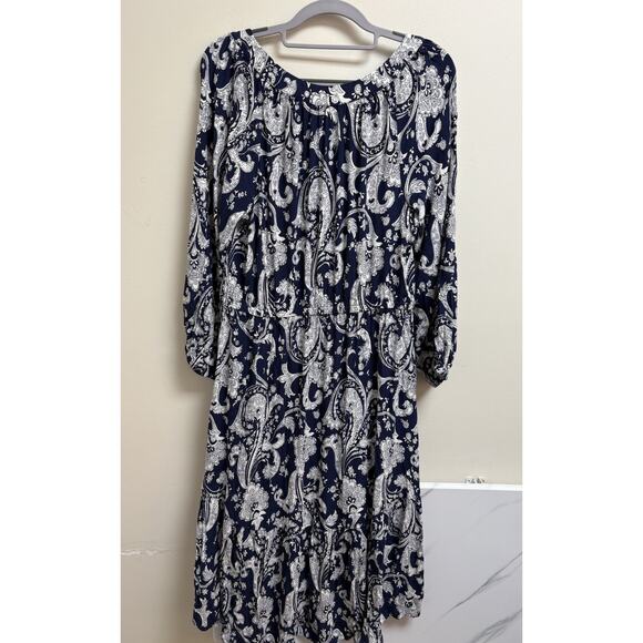 Talbots Navy Blue Paisley Midi Dress Size Large - Picture 1 of 5